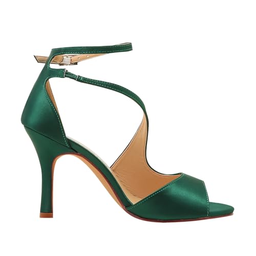 Image of ELEGANTPARK High Heel Sandals for Women, Peep Toe Satin Seude Strappy Shoes | Shoes for Wedding, Prom, Evening, Formal Event, 3.5-Inch Heel, Adjustable Buckle, Cushioned Insole and Non-Slip Outsole