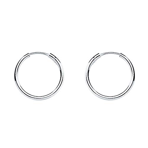 Pendientes oro blanco 18k aros huecos 13mm. redondos lisos