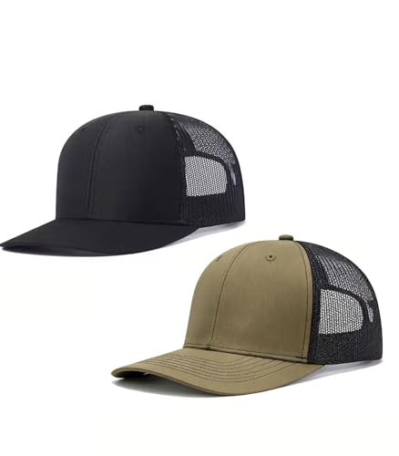 Image of 2-Pack Breathable Mesh Snapback Trucker Hats, Adjustable Baseball Caps for Men Women, Cotton-Poly Twill Outdoor