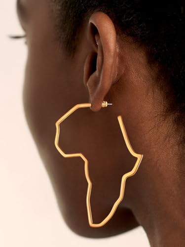 FaithHeart African Earrings for Women, 14K Gold Plated Stainless Steel Large Hoop Earrings Hypoallergenic Lightweight Huggie Hoops Womens Jewelry with Gift Box3