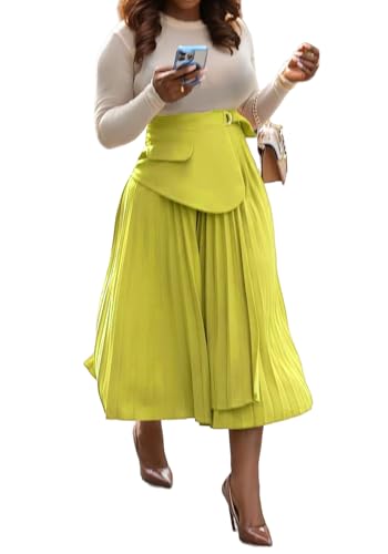YOOTIKO Women Pleated Skirt High Waisted Midi Skirt Casual Work Flowy A Line Skirts with Buckle3
