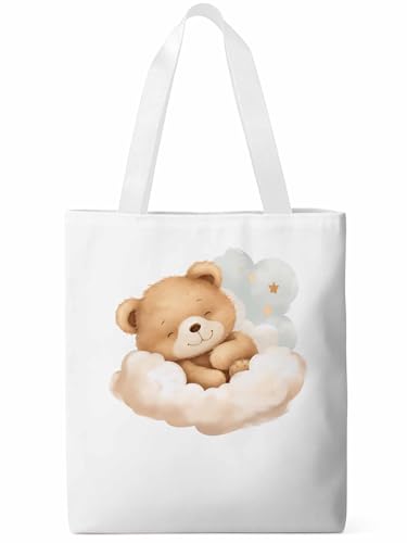Canvas Tote Bag, Cute Animals Aesthetic Canvas Tote Handbags for Women Shoulder Bag Watercolor Clouds