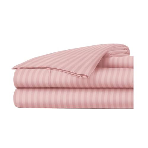 Image of Sofrito Bed Sheet Glace Cotton Striped - 300 TC - Super King (108 inchx108 inch) - with 2 Pillow Cover | Ideal for Hospitals, Clinics, Hostels, PGs, Hotels & Guest Houses | Dusty Pink