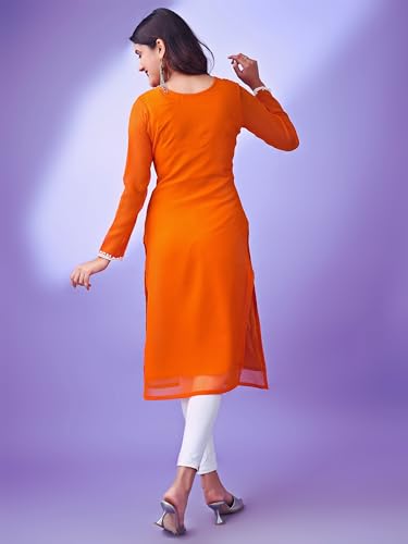 Image of HESVI Women's Georgette White Lakhnavi Chikankari Kurti with Intricate Embroidery Work