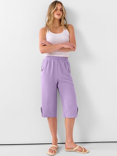 Image of ANRABESS Womens Wide Leg Capri Pants Elastic Waist Casual Loose Lounge Trousers 2026 Summer Flowy Beach Vacation Clothes