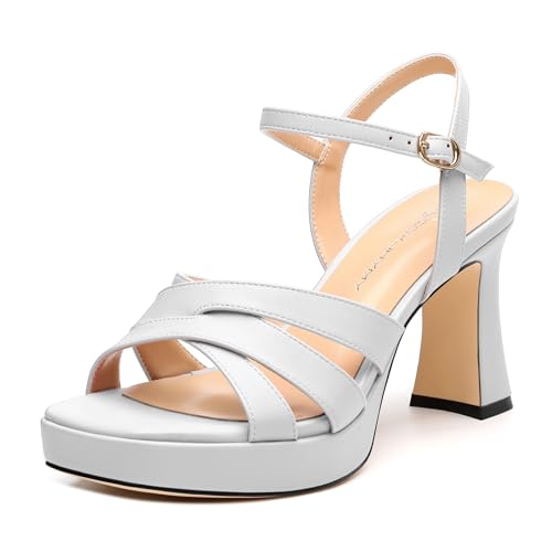 Image of Women Square Toe Platform Block Heel Sandals 3.3'' | Elegant Comfort Formal Dress Footwear, Stylish Ladies Sandals For Daily Office Wedding Evening Party Formal Occasions