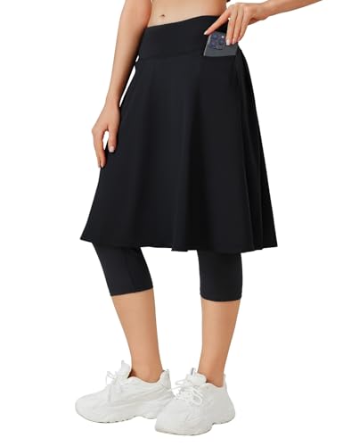 ANIVIVO Women Long Knee Length Skirted Leggings, Capris Leggings with Skirts High Waist
