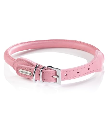 Jack & Russell Collare per cani rotondo in pelle e imbottito, in pelle di bufalo, collare rotondo in pelle, delicato sulla pelliccia (rosa, M (35,0-41,0 cm)