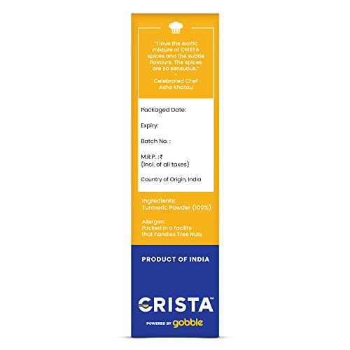 Image of CRISTA 100 gms Turmeric Powder | Pure Turmeric | Ground in-house | Zero added Colours, Fillers, Additives & Preservatives | Natural
