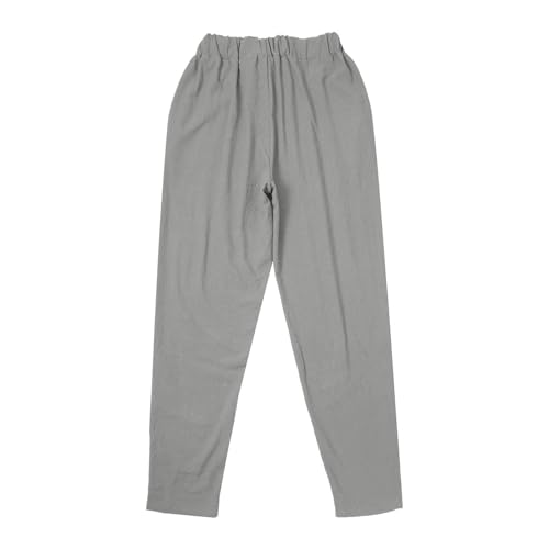 Petite Linen Pants for Women Beach Elastic High Waist Pants Casual Side Hollow Out Ankle Length Straight Pant Pockets3