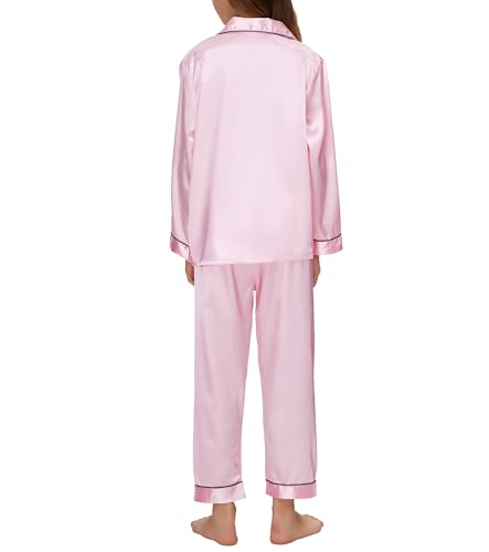 EPLAZA Kids Satin Pajamas Sets Girls Boys Button-Down Silky Pajamas Sleepwear with Hairband Eye Mask Hair Tie3