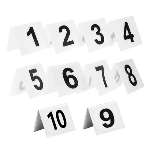 SM SunniMix 10Pcs Table Numbers, Double Side Numbered Table Tents Acrylic Holder Numbers Cards Signs for Reception Wedding Event Banquets