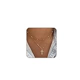 Collar Cruzado Womenu2019s, Oro Enrollado de 14k, Collar de Plata esterlina Delicada, Colgante Cruzado pequeño, Collar de fe, Collar de Oro Simple, Joyas para Mujeres y niñas, S, S