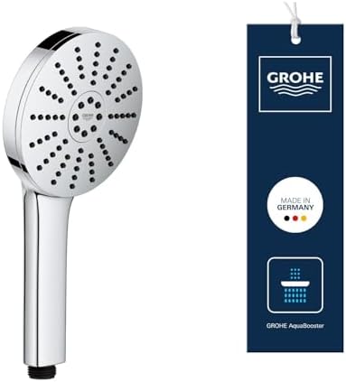 GROHE Vitalio Joy+ 120, wassersparender Duschkopf mit Boost-Funktion für mehr Strahlpower, 8l pro Min (Handbrause mit 3 Strahlarten inkl. AquaBooster, Universalanschluss), chrom, 1