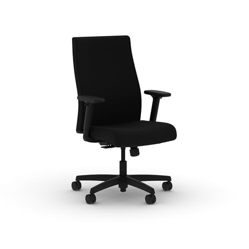 Image of HON Ignition 2.0 Ergonomic Office Chair with Adjustable Arms, Standard Synchro‑Tilt Recline, Upholstered Desk and Computer Chair for Home Office or Workstation, Black Frame, Black