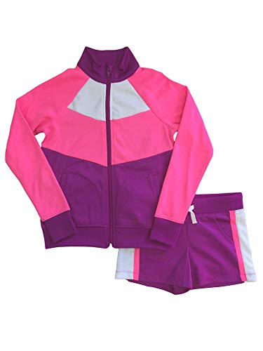 Avia Girls Pink & Purple Zip-Up Jacket & Shorts Track Set Athletic Outfit