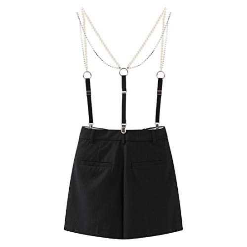 Women Blingbling Rhinestone Pearl Faux Leather Fashion Suspender Belts Costumes Waist Belt (Black, One size)2
