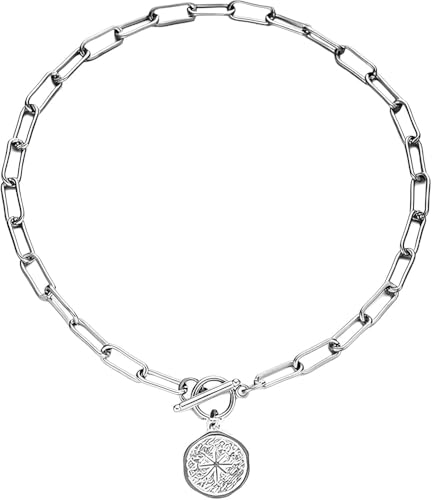 Accessoires en argent sterling durables : chaîne punk épaisse et médaillon travaillé