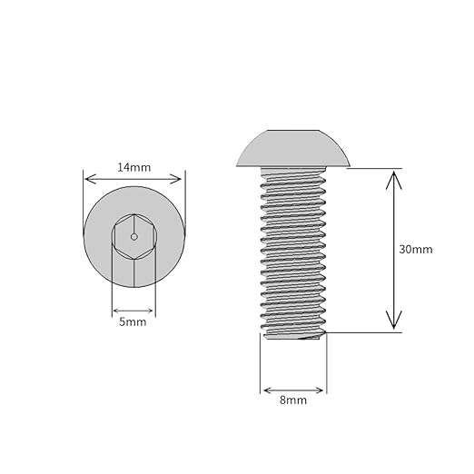 M8 (8mm x 30mm) Hex Socket Button Head Screws - BZP Steel (Pack of 10), Silver, M8 x 30mm - Image 2