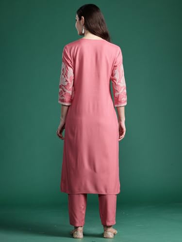 Image of INDO ERA Womens Pure Cotton Embroidered Straight Kurta Pant Set (KS0MU9861)