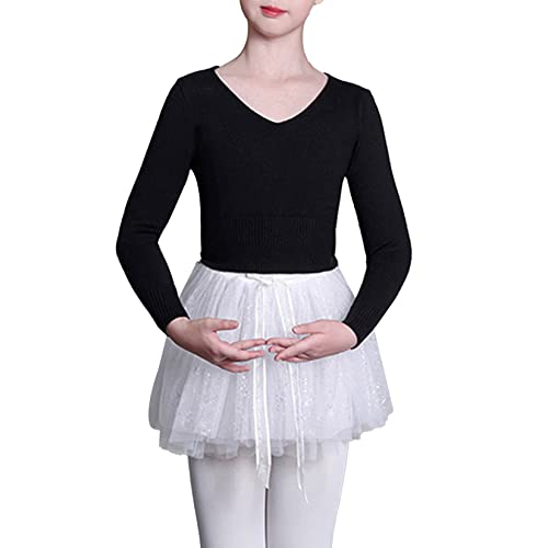 Kids Girls V-neck Long Sleeve Pullover Ballet Dance Wrap Top Solid Color Casual Dancewear Sweater