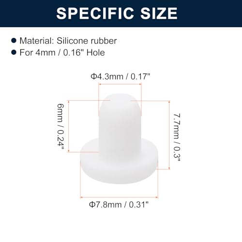 Image of uxcell 32 Pieces White Rubber Stopper, 4.3mm Plug Holes for 4mm /0.16 Hole