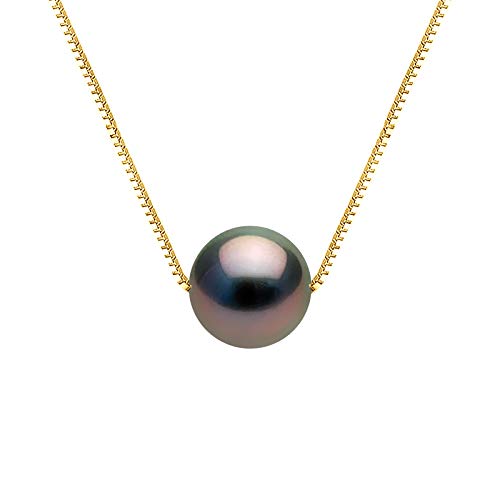 Collier perle de culture de Tahiti ronde 9-10 mm en or véritable de qualité A+