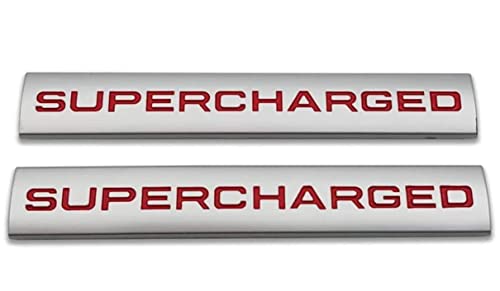 Image of 2Pcs 3D Raised Supercharged Logo Car Emblem Premium Auto Badge Rear Trunk Sticker Side Decal (Silver red)