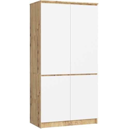 AKORD Kit d'armoire S90 90 cm | Penderie avec 4 portes | Extension de garde-robe | Extension pour une armoire | L 90 x H 180 x P 51 cm | Poids 66,6 kg | Chêne...