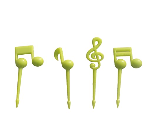 Juego de 16 púas coloridas reutilizables de plástico con forma de nota musical para alimentos, frutas, para fiestas en casa, útiles