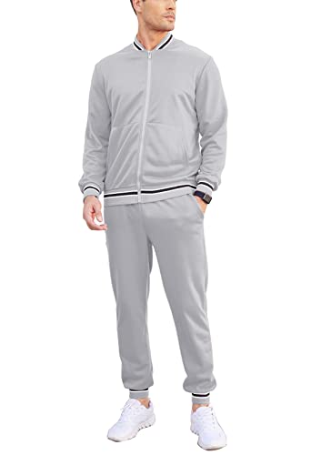 Coofandy Sweatsuit For Men Zipper Warm Up Tracksuits 2 Piece Athletic Jogging Exercise Activewear Light Gray #TOP15