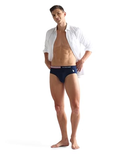 Image of U.S. Polo ASSN. Mens OEB06 Flag Waist Single Jersey Underwear Briefs - Pack of 2