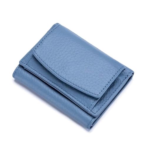 2025 New Genuine Leather RFID Blocking Card Holder Organizer - Pocket Mini Wallet, Unisex Anti-Credit Card Fraud Folding Mini Wallet (Light Blue)