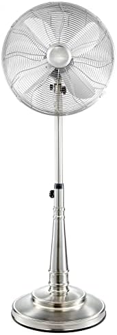 TinaMros 16'' Metal Pedestal Fan quiet, Standing Fan, High Velocity 3-Speed and Adjustable Height for Bedroom, Living Room, shop, Home, Office & College Dorm (Brushed Nickel)