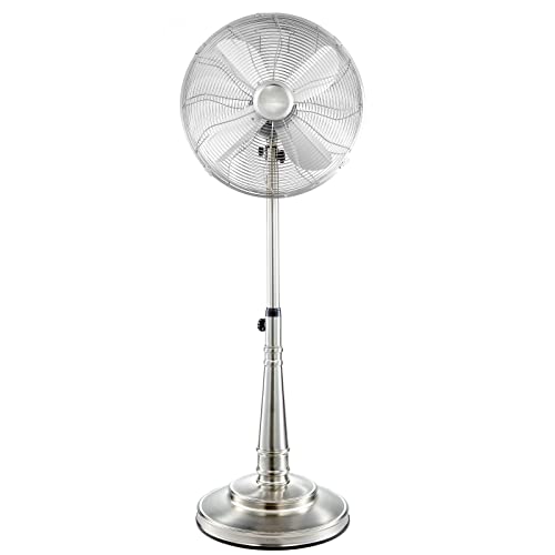Tinamros 16'' Metal Pedestal Fan Quiet, Standing Fan, High Velocity 3-Speed And Adjustable Height For Bedroom, Living Room, Shop, Home, Office & College Dorm (Brushed Nickel) #TOP23