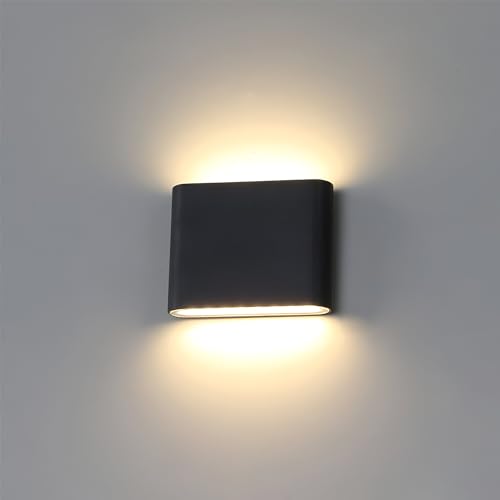 Image of GIGAWATTS 12W LED Oval-Shaped 2 Way Wall Light Up Down Lamp BIS Approved Modern Outdoor Black Metal Body Fixture for Home Garden Decor Lightning (Pack of 1, Warm White)
