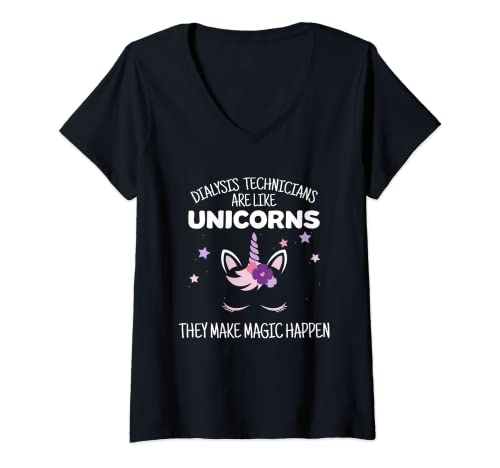 Mujer Regalo técnico de diálisis de unicornio, técnico de diálisis Camiseta Cuello V