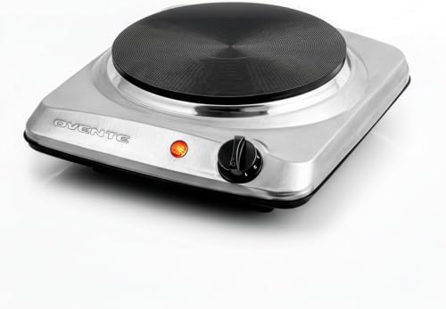 Image of OVENTE Electric Countertop SingleBurner,1000W Cooktop with7.25 Inch CastIron Hot Plate,5 Level Temperature Control,Compact Cooking Stove and Easy to Clean StainlessSteelBase,SilverBGS101S,(Pack of 6)