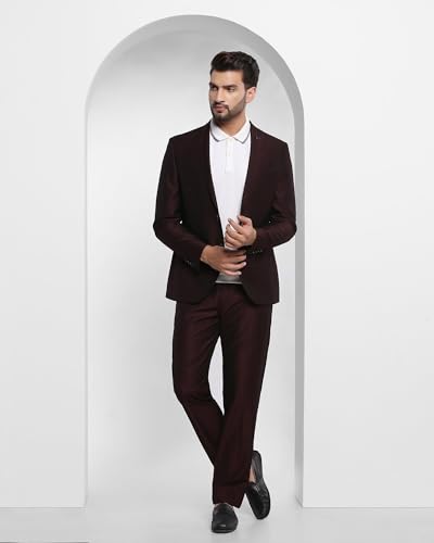 Image of Blackberrys Men Red Solid Slim Fit Suits