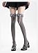 Jilneed Lolita Fashion Thigh High Socks with Bow Women Girls Cosplay Over Knee High Stocking Cutecore Lace Up Frilly Socks (US, Alpha, One Size, Black and Grey)
