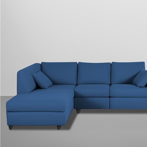 Image of Florian LHS 4 Seater L Shape Sofa Set for Living Room (Blue Fabric) Premium Fabric Sofa