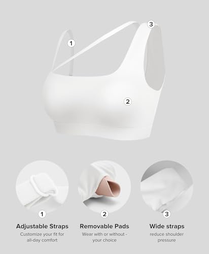 BRXL Sports Bra for Women Adjustable Spaghetti Strap Removable Pads Low Impact Light Support Yoga Pilates Thin Strap White — view 5