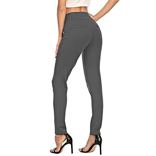 neezeelee Dress Pants for Women Comfort Stretch Slim Fit Leg Skinny High Waist Pull on Pants with Pockets for Work (Gray, 2 Long)3