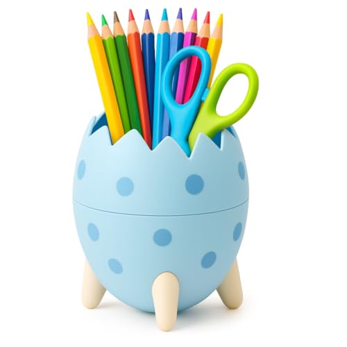 Ya en mundofriki.es: monTTese Portalápices Organizador de escritorio y organizador de maquillaje, soporte lapiceros para escritorio, organizador subrayadores con forma de huevo dinosaurio azul
