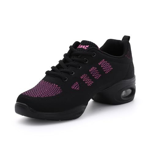 Syrads Mujer Zapatillas de Ballet Vier Jahreszeiten Cuatro Estaciones Estilo Jersey de Aire Transpirables Suaves Deporte Jazz Hip Hop Danza Moderna,Rojo Rosa 38 EU