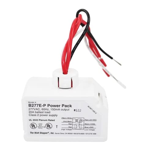 Legrand WattStopper B277E-P Power Pack, for Use with Ceiling Mounted Occupancy Sensor, 277 VAC, 60 Hz Input, 20 A Ballast Load, 24 VDC, 150 mA Output, 1/2 in Knockout Mount, ABS, White 1/PK