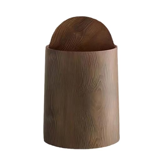 Poubelle 12L noire à couvercle basculant aspect bois pour chambre et salle de bain