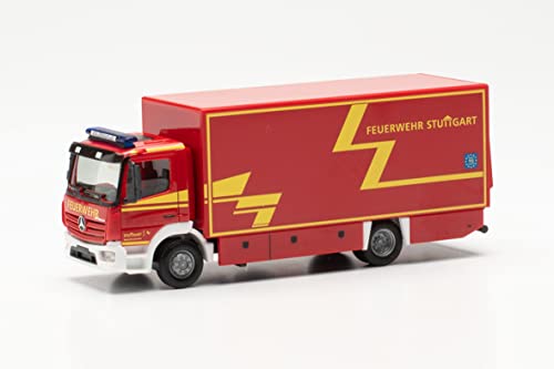 herpa truck model Mercedes-Benz Atego '13 Koffer-LKW Branddirektion Stuttgart true to its original scale of 1:87