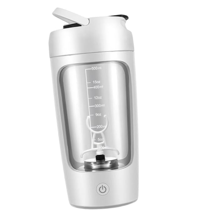 Genérico Botella Mezcladora Eléctrica para Proteínas 500ml | Shaker Automático Recargable USB | Vaso Mezclador Vortex sin BPA para Gimnasio, Creatina y Suplementos | Limpieza Automática (Blanco)