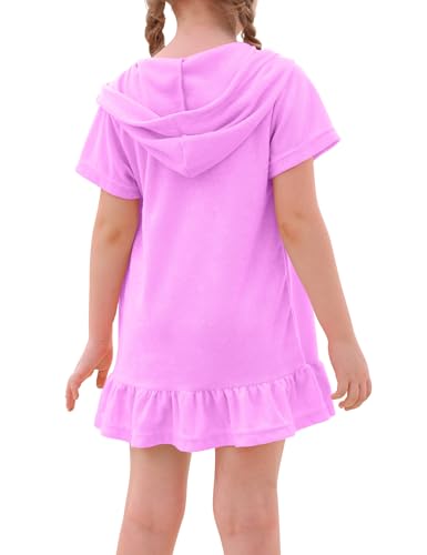 Image of Swim Cover Up Girls Multicolor Short Sleeve Ruffle Bathing Suit Hooded Zip-Up Terry Swimsuit for Toddler Kids